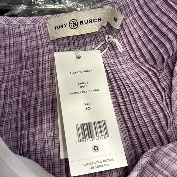 NWT! Tory Burch Purple Plaid Pleated Dress - Picture 6 of 6